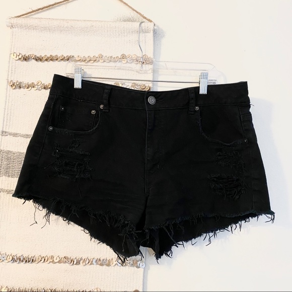 American Eagle Outfitters Pants - AMERICAN EAGLE Stretch Distressed Black Shorts 14